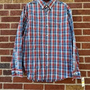 IZOD Mens Premium Essentials Long Sleeve Multicolor Plaid Button Down Shirt Med